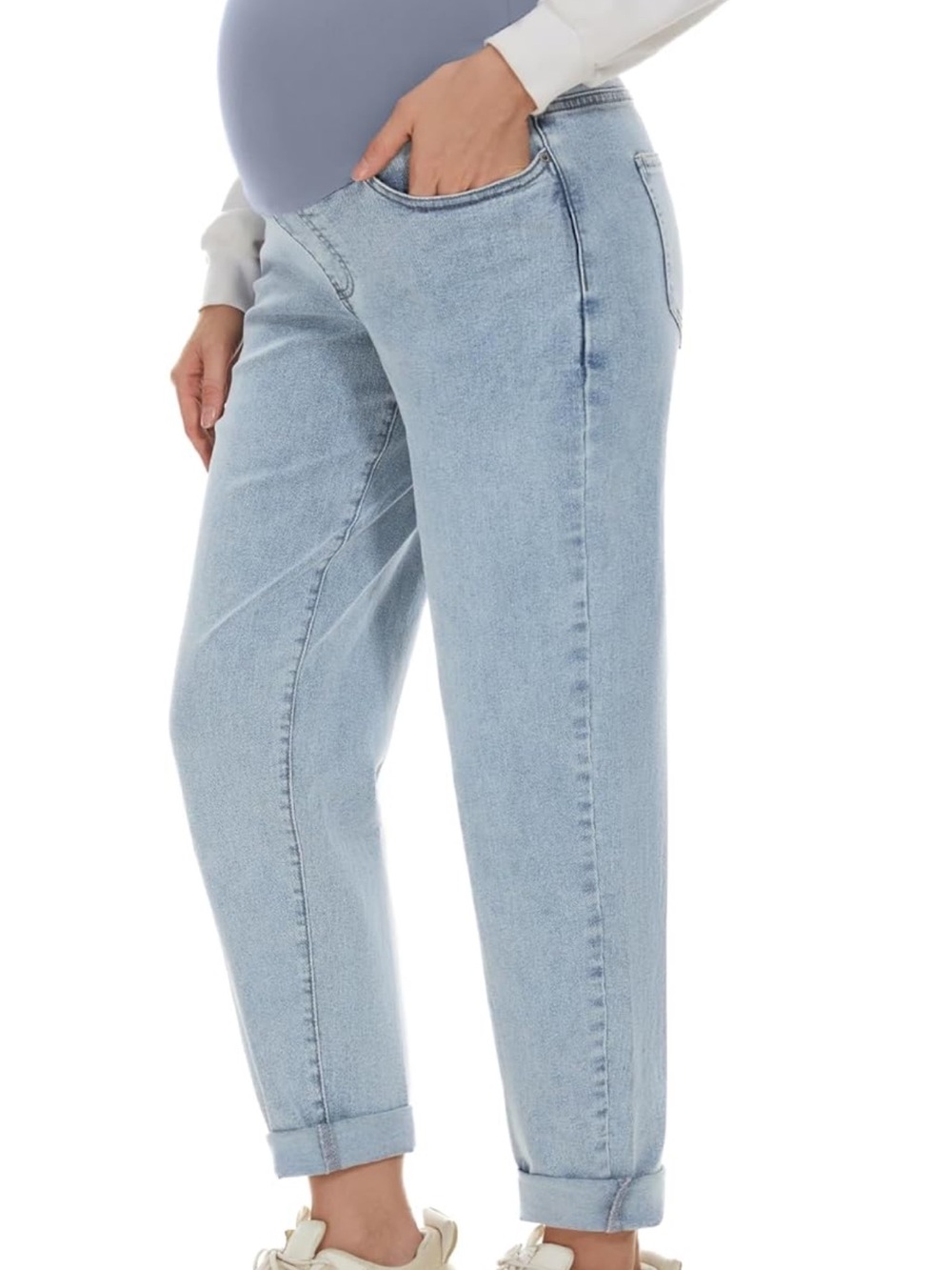 Maternity Boyfriend Light Wash Denim Jeans with Stretch Waistband